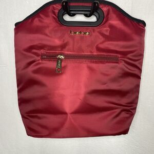 BEBE Tanya Lunch Bag Insulated Zippered Pocket Handle Red Polyester 13.5x13